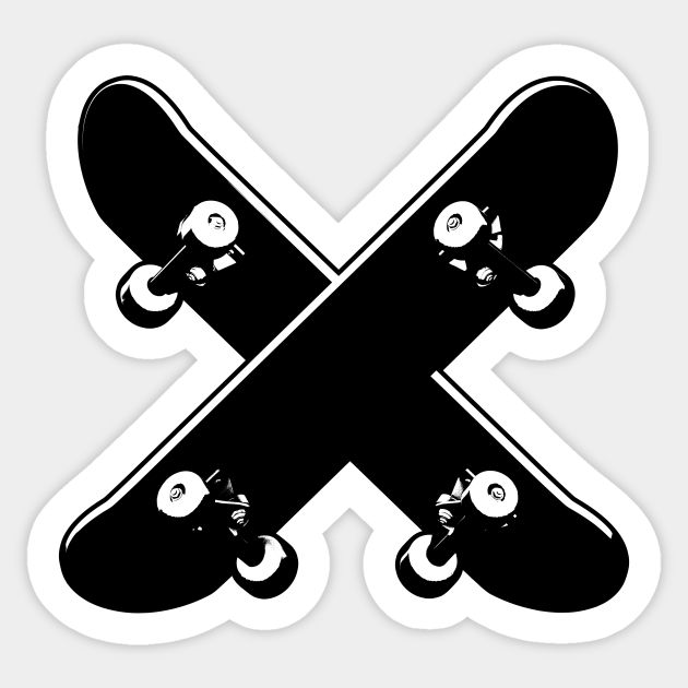 Crossed Skateboards Skateboard Sticker TeePublic